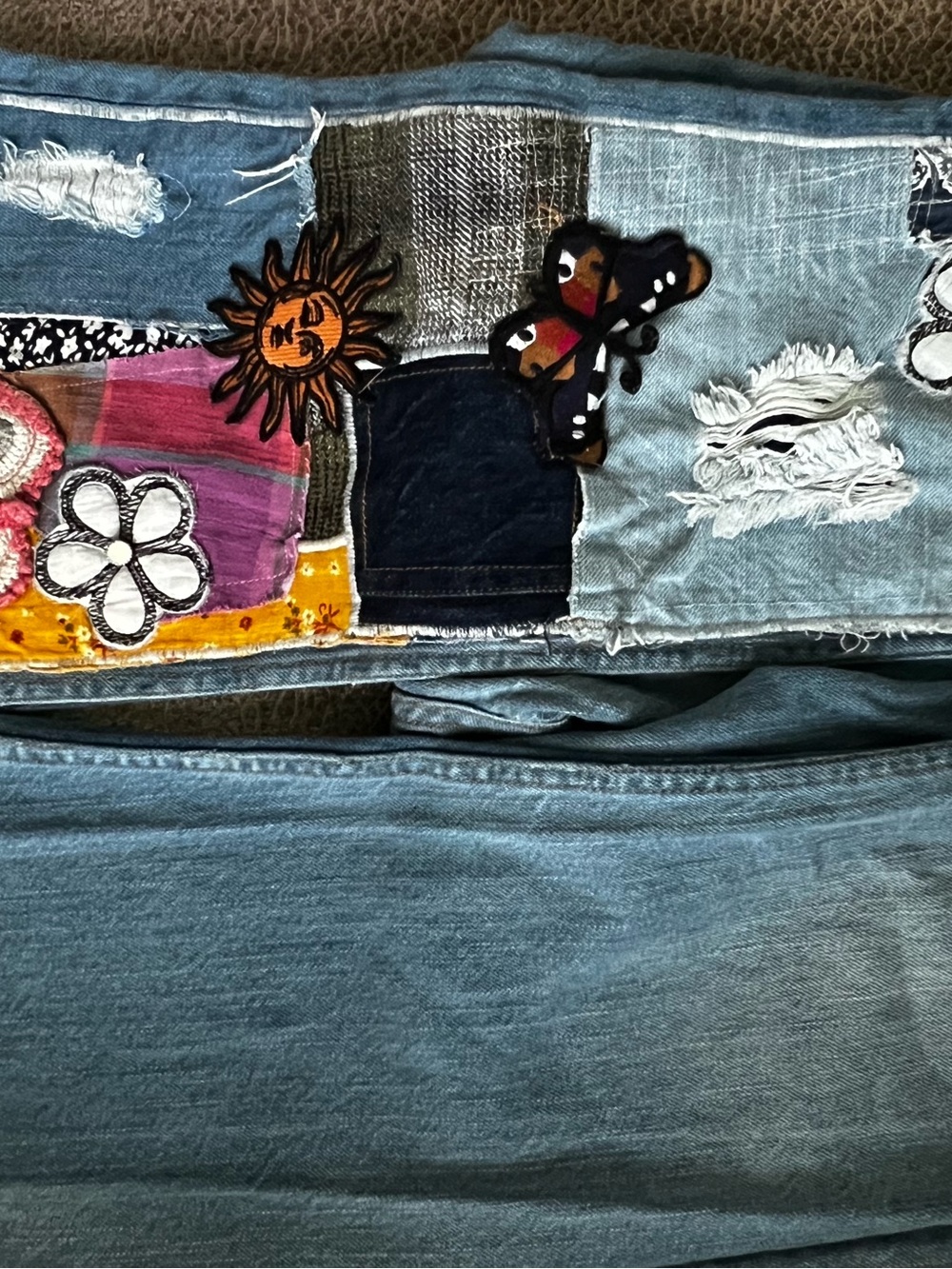 BDG Blue Patchwork Straight-Leg Jeans with Embroidered Accents - Picture 11 of 12